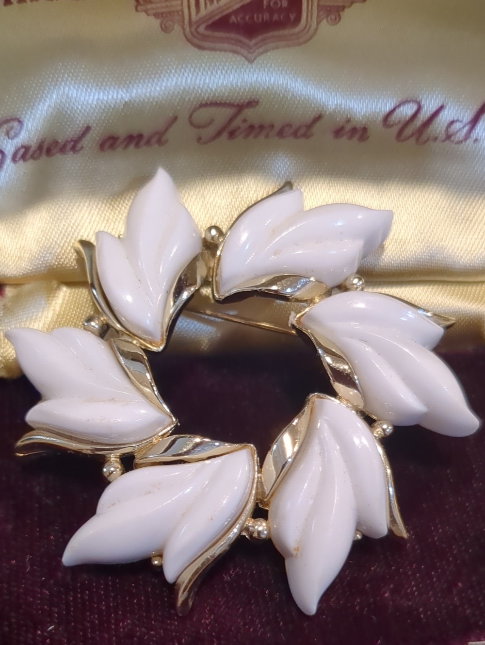 Vintage White Leaf Kramer Signed Brooch